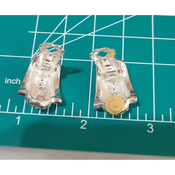 Vintage Rhinestone Silver Tone Clip On Earrings Bella Signora Baguette Round - Picture 5 of 9